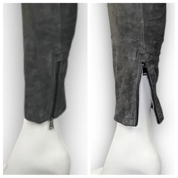 VINCE Suede Ankle Zip Leggings Genuine Lamb Leather Moto Bikercore Boho Western - Picture 10 of 16